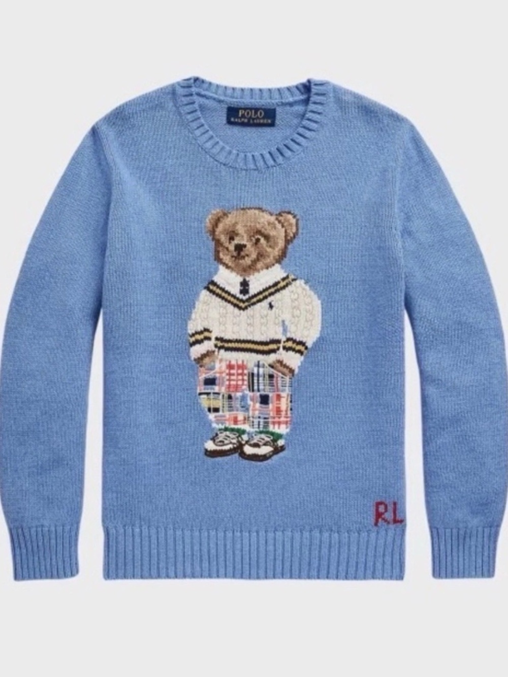 NWT Polo Ralph Lauren Kids Preppy Bear Blue Cotton Sweater boys medium women xs